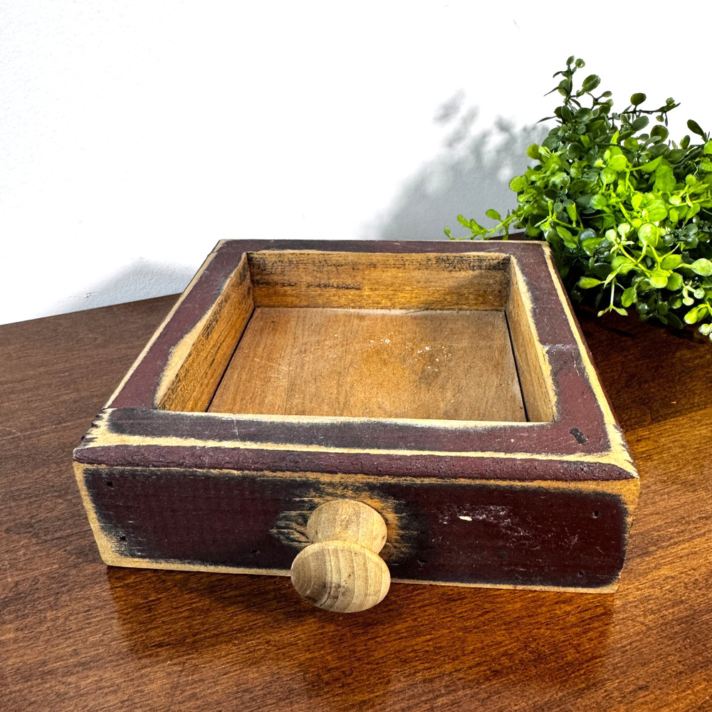 Vintage Wooden Drawer with Wood Knob Primitive Country Decor 6" Square